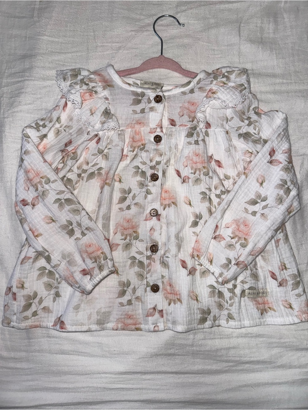 Floral Button-Up Long Sleeve Top - Pink & Cream